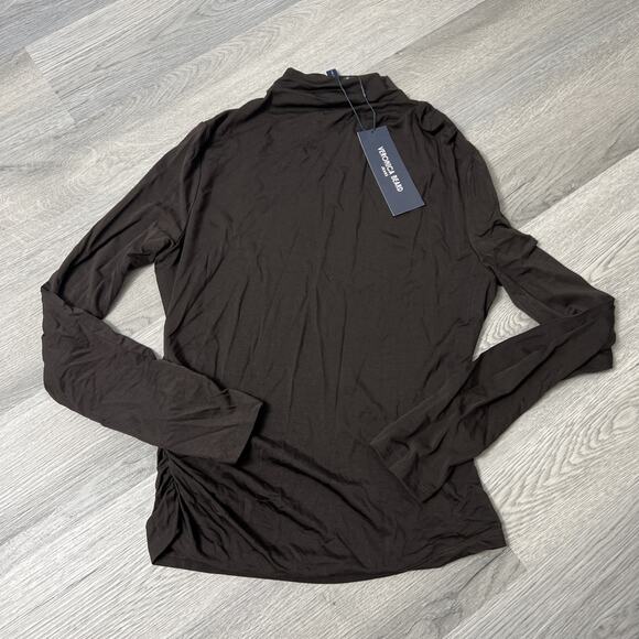 Women's Veronica Beard Mylie Brown Long Sleeve Ruched Turtleneck Top Size Medium - Picture 3 of 6